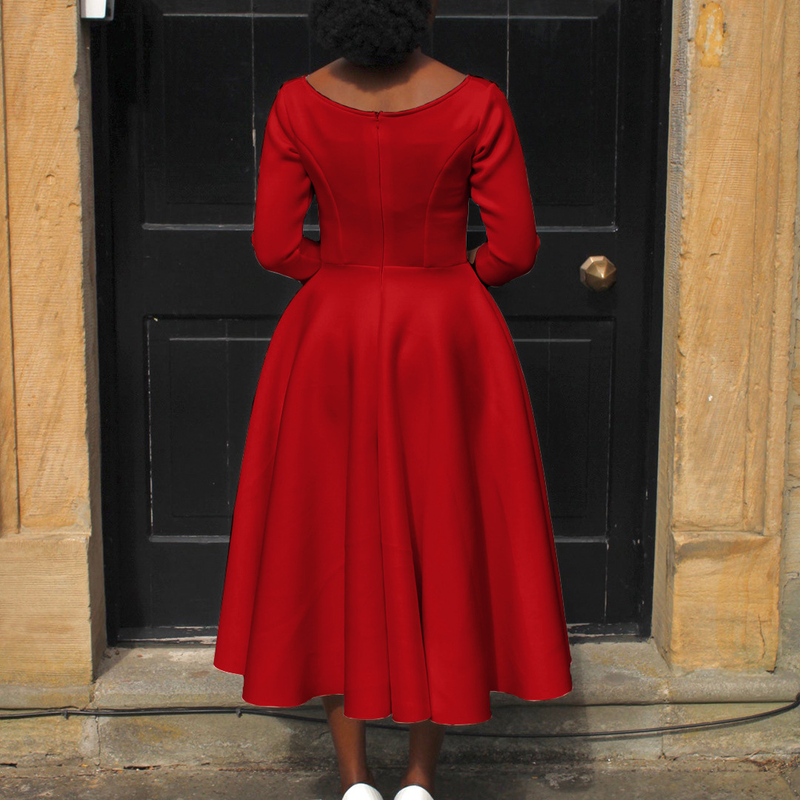 Women's solid color large swing skirt temperament evening dress skirt_voghion.com