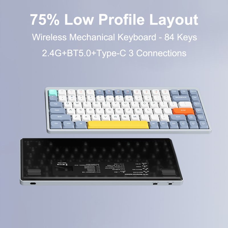 Kabellose mechanische Tastaturen mit 84 Tasten, 2,4 G + BT5.0 + Typ-C, 15 Lichteffekte, 5 Helligkeitsstufen, Tastatur für Tablet-Laptop_voghion.com