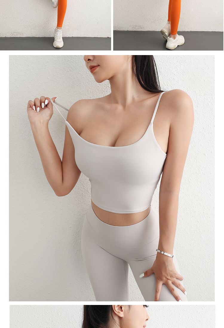 Γυναικείο κοστούμι γιόγκα με ρυθμιζόμενο λουράκι, αθλητικό σουτιέν με λάστιχο U, κολάν για γλουτούς και άρση γλουτών_voghion.com