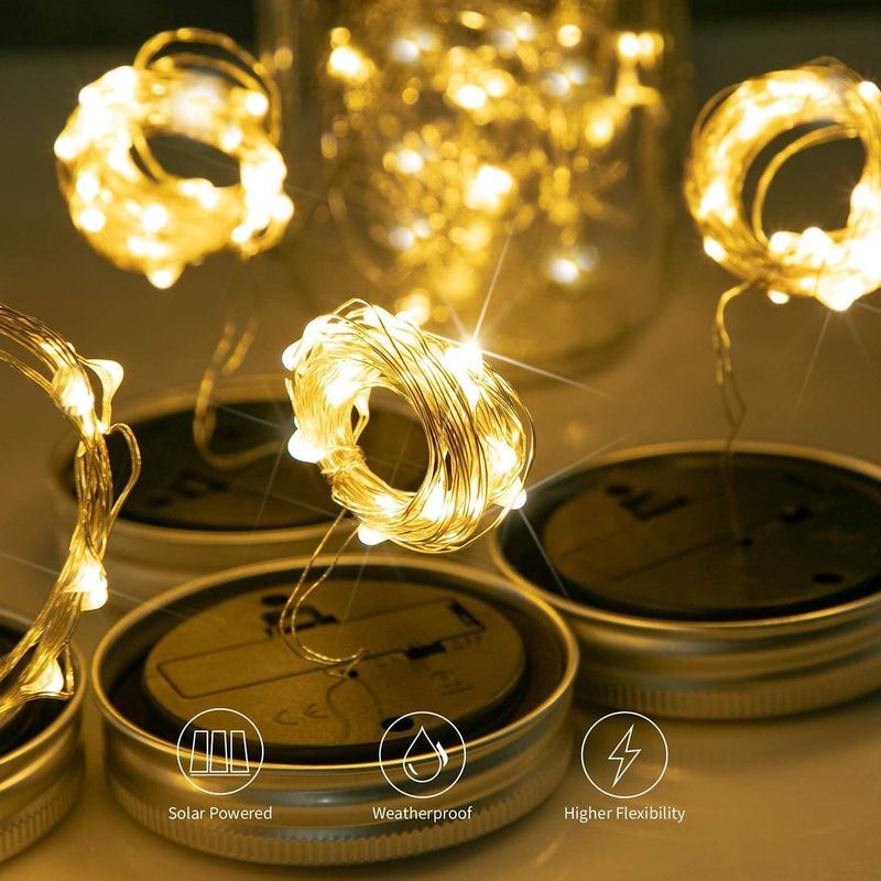 Cordão Solar Mason com 10, 20 e 30 luzes, tampa de vidro, luz LED_voghion.com