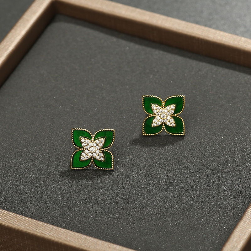 S925 Orecchini in argento con ago intarsiato in cristallo verde erba fortunata per regali per feste di gioielli per orecchie con perno di moda da donna_voghion.com