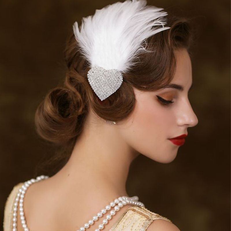 Accessori per capelli con piume di vendita calda, copricapo d'amore con strass da palcoscenico, fascia per capelli da donna_voghion.com