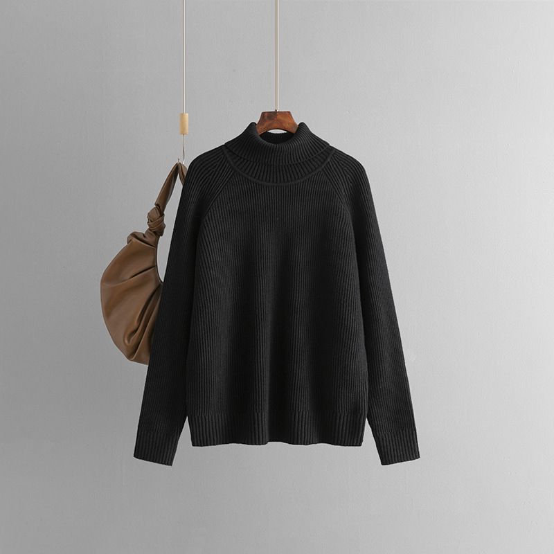 Damenbekleidung Einfarbiger Rollkragenpullover Herbst und Winter Verdickter lockerer Pullover Oberteil Strickpullover_voghion.com