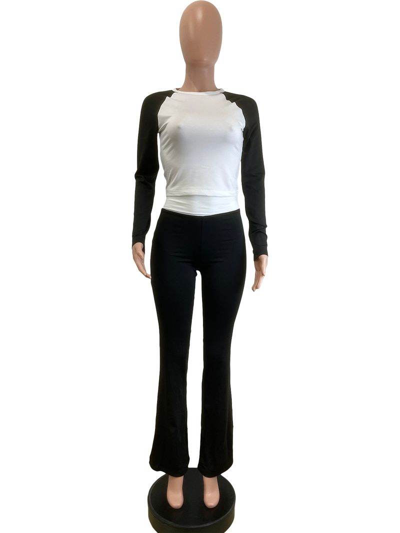 Y6058 New Women's Clothing Color-Block Tight High-Waist Folded Slim Fit Fleece-Lined Sports Yoga Pants Set_voghion.com