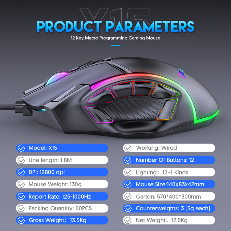 12800DPI Fre Makro RGB Gaming Maus 12 Programmierbare Tasten Spiel Maus RGB Licht Max Bis 6 Ebenen Für PC mac Gun PUBG Laptop_voghion.com