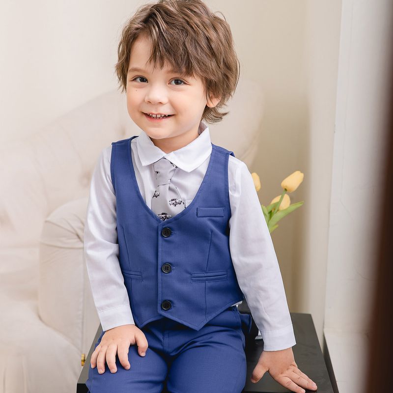 Abito da gentiluomo per bambini nuovi ragazzi Camicia stile britannico gilet in tinta unita pantaloni cravatta abito per bambini in quattro pezzi_voghion.com
