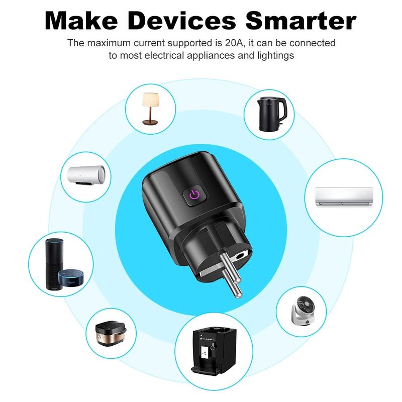 Tuya Smart EU Plug WiFi Bluetooth 20A Socket Power Monitoring Timer Outlet Compatible With Google Home Alexa SmartThings_voghion.com
