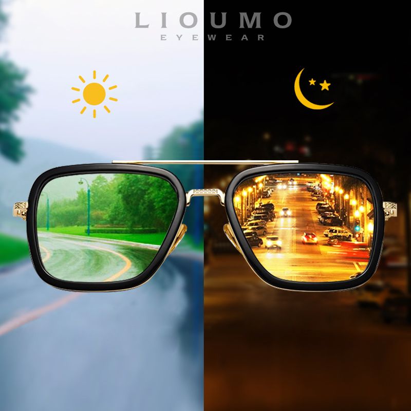 Moda LIOUMO Moda Tony Stark Occhiali da sole Uomo Donna Fotocromatici Polarizzati Occhiali da guida Steam Punk oculos de sol feminino_voghion.com