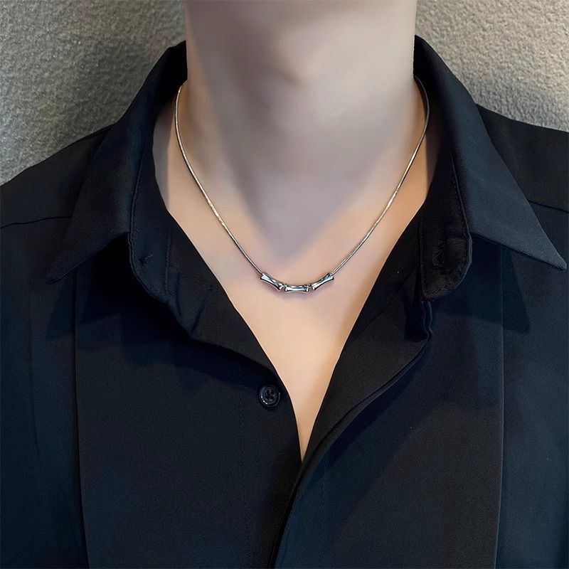 High-Quality Non-Fading Bamboo Titanium Steel Necklace For Men, Trendy Brand, Versatile Hip-Hop Pendant, Light Luxury,_voghion.com