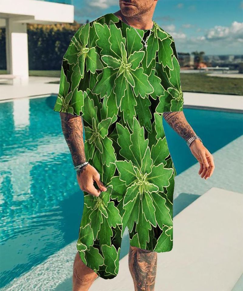 2024 Summer Digital Printing Men's Round Neck Short Sleeve Hoodless Set Sports Casual 3D Apparel_voghion.com
