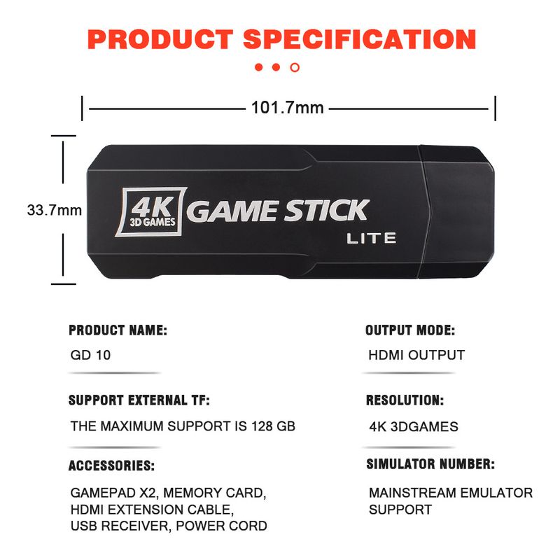 GD10 X2 PLUS Retro Game Stick - Console de jogos Android TV 4K HD, Dual Player sem fio para crianças e adultos, sistema de arcade portátil plug & play_voghion.com