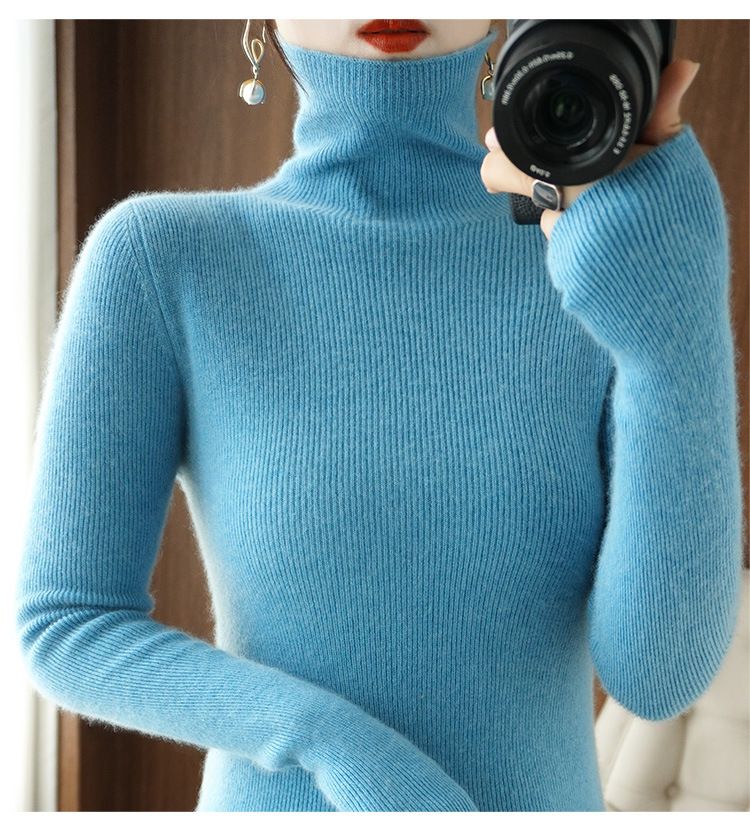 Abbigliamento da donna Autunno e inverno Maglione lavorato a maglia a maniche lunghe con colletto in pile da donna Maglione interno da donna Maglione aderente a fondo sottile_voghion.com