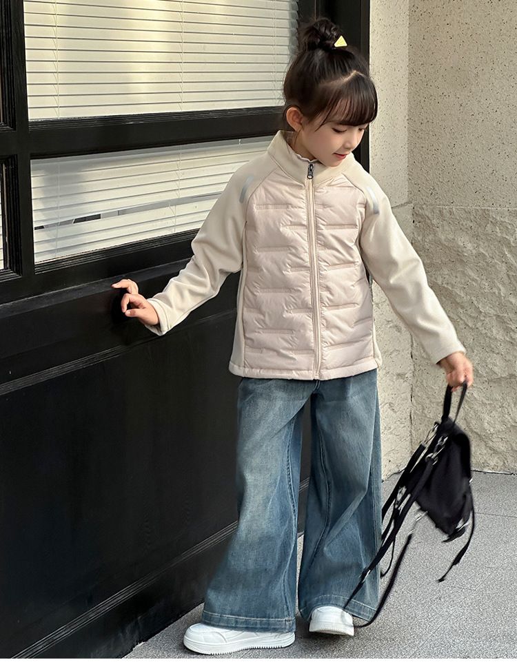 Kids' Sherpa-Lined Puffer Jacket - Winter & Spring Warm Zip-Up Coat With Stand Collar, Lightweight Quilted Outerwear For Boys & Girls (100-170cm)_voghion.com