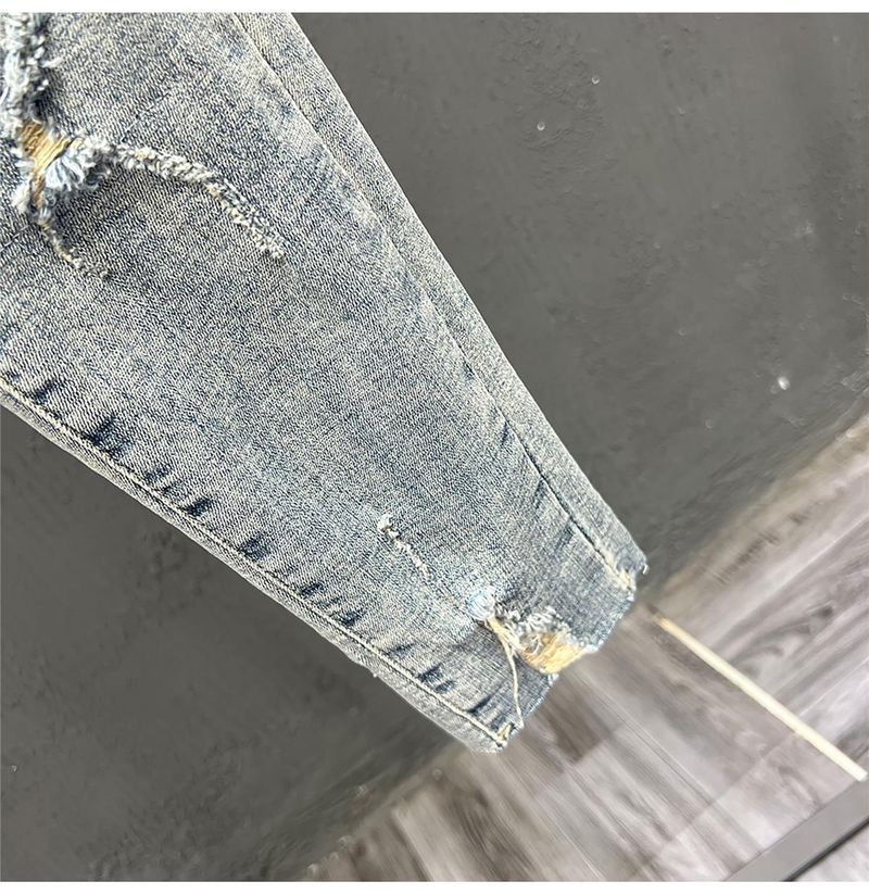 Abbigliamento maschile Marchio di moda mendicante jeans strappati uomo primavera ed estate pantaloni attillati skinny elastici giovani bei pantaloni a nove punte_voghion.com