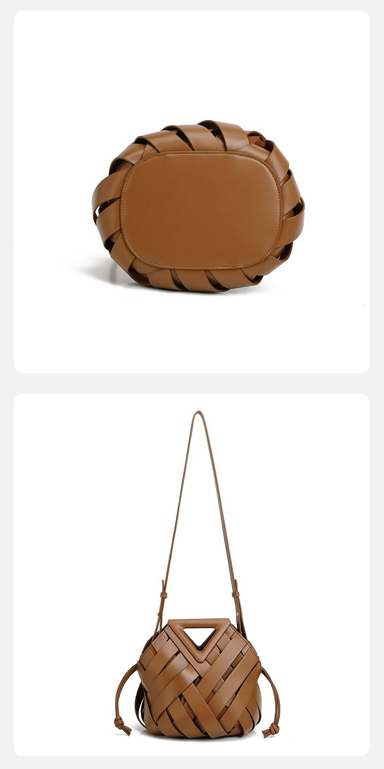 Women's Bags B's new vegetable basket triangle magnetic buckle woven hollow women's bag handbag one shoulder crossbody mother and child bucket bag_voghion.com