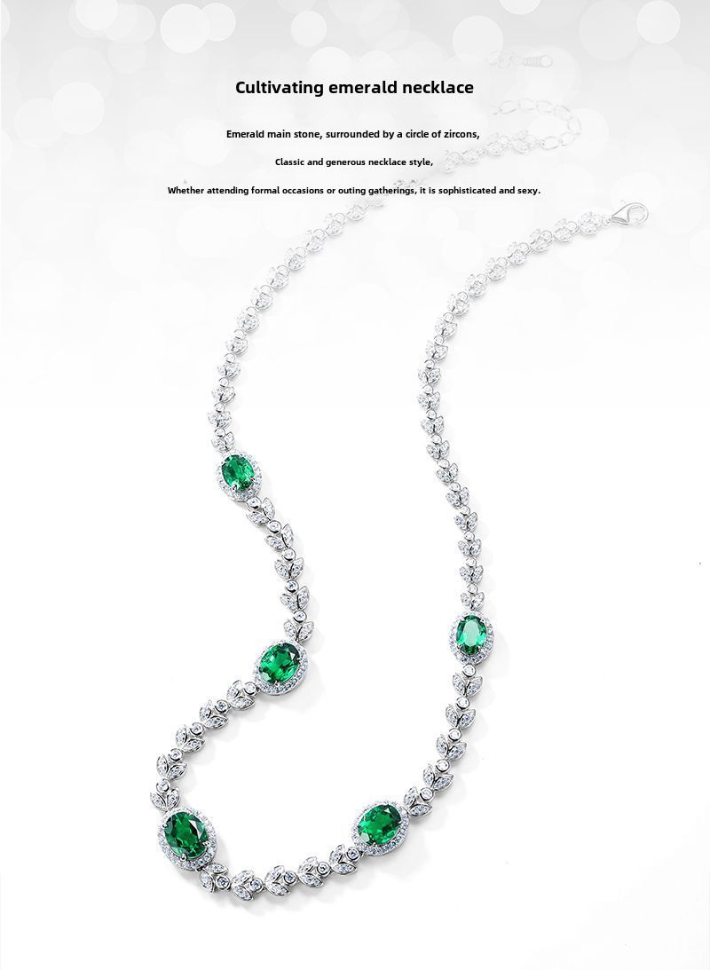 Collana in argento transfrontaliero S925 intarsio zircone femminile coltivazione Smeraldo argento vintage luce lusso stile europeo e americano spot_voghion.com