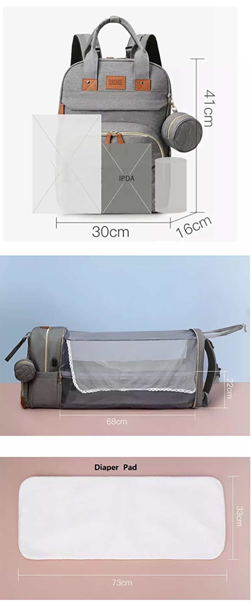 New portable mommy crib stroller backpack lightweight mother and baby multifunctional large capacity mom bed bag_voghion.com