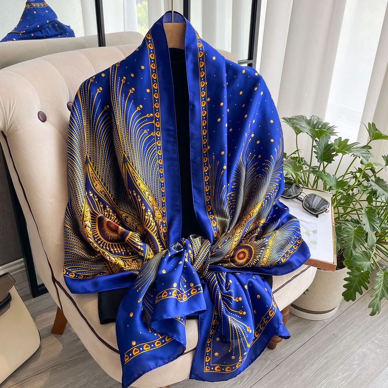 Spring Summer New Peacock Silk Women, Elegant and Versatile Long Shawl for Tourism, Sun Protection Scarf_voghion.com