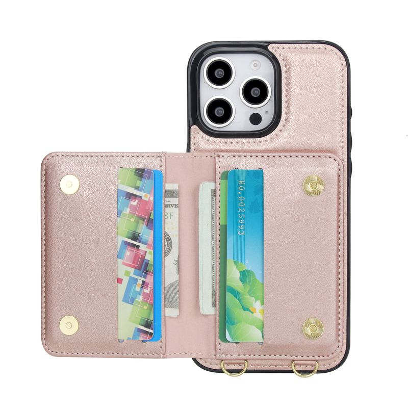Custodia in pelle con chiusura magnetica per iPhone 16 Pro Max 14 15 Plus 13 12 11, porta carte con blocco RFID e tracolla._voghion.com