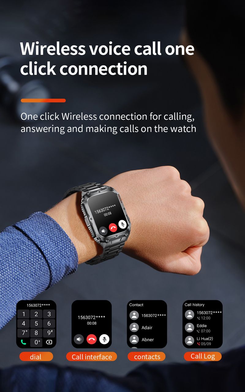 Montre connectée multifonction pour homme, étanche, Bluetooth, appels, pression artérielle, oxygène dans le sang_voghion.com