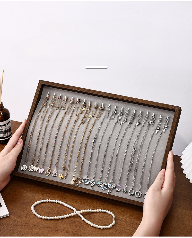 Walnussholzmaserung Schmuck Display Halskette Ring Ohrring Ablage für Stall und Live-Streaming_voghion.com