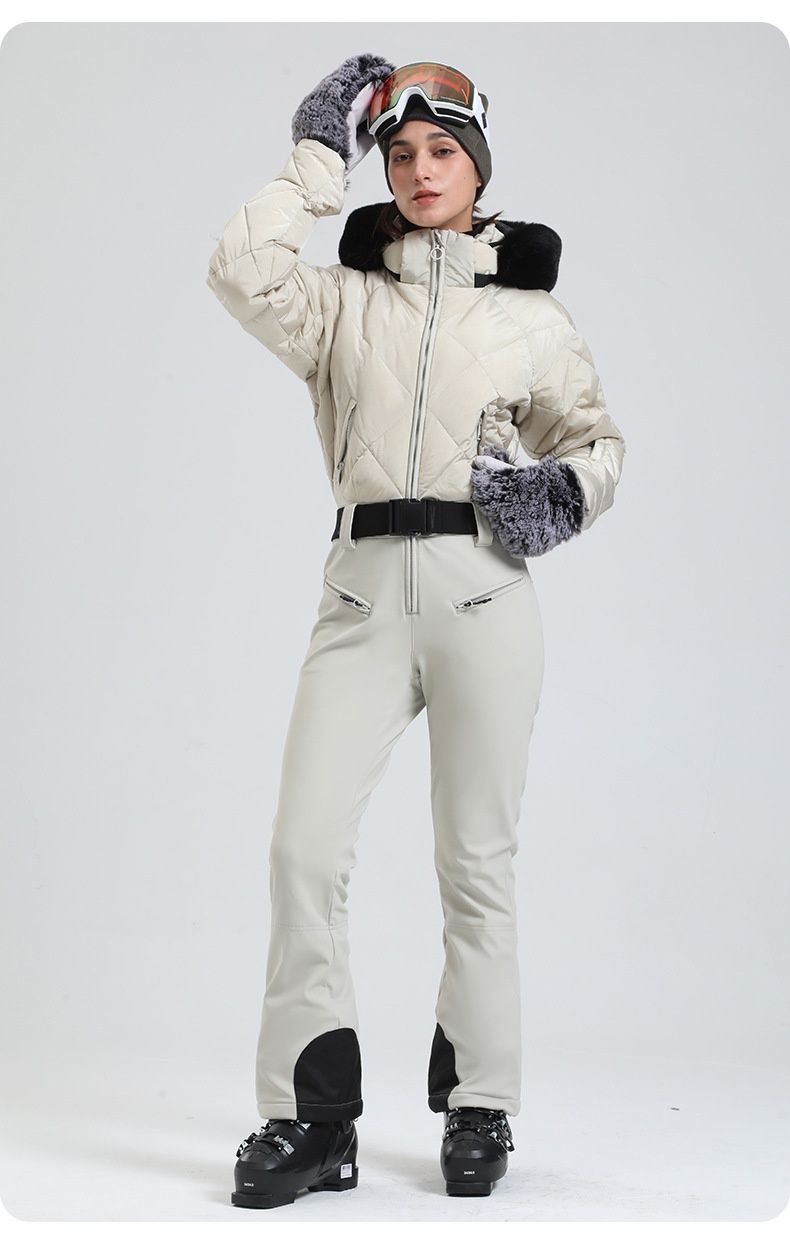 001 Nuevo traje de esquí de una pieza para mujer, impermeable, cortavientos, cálido, para deportes al aire libre, de plumón, para exportación._voghion.com