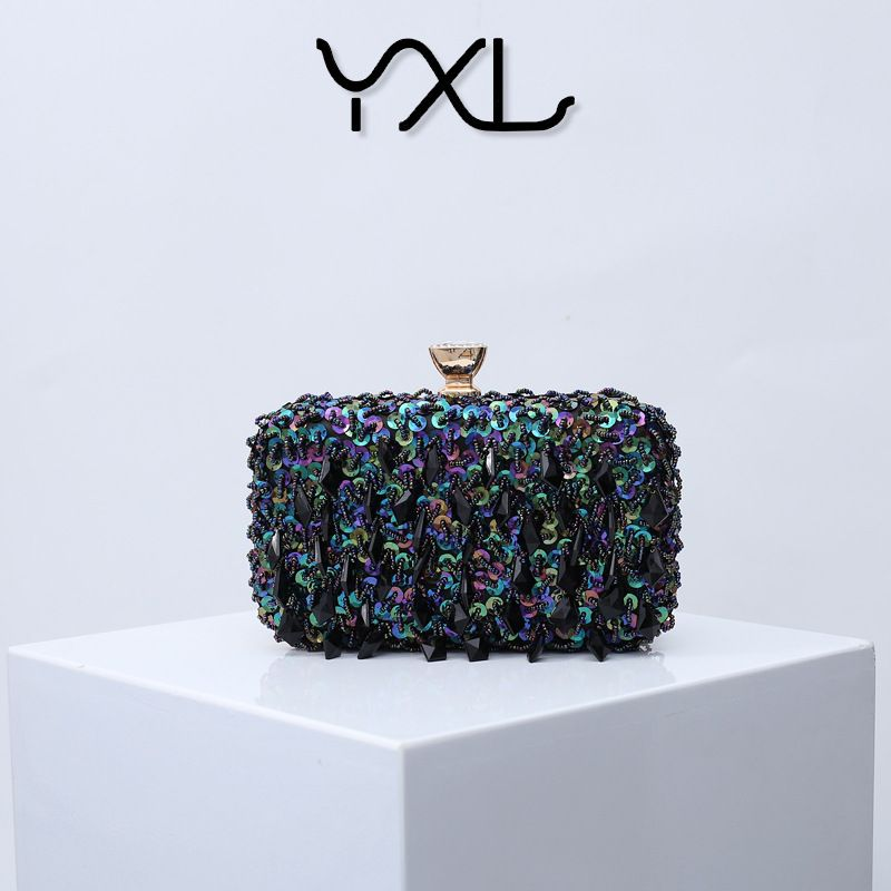 Pochette de soirée brodée pour femme, sac à main fait à la main avec pompon et perles_voghion.com