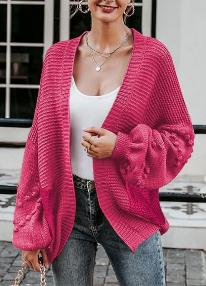 2024 neuer übergroßer Cardigan mit Taschenstrick, einfarbig, lässig, lockerer Jackenpullover für Damen_voghion.com