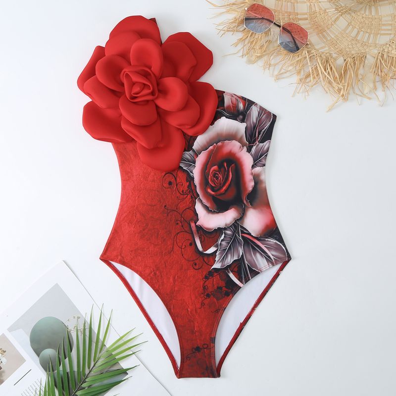 Ropa de mujer Nuevo traje de baño de una pieza para mujer, traje de baño de falda de gasa ajustado con flores grandes adelgazantes_voghion.com