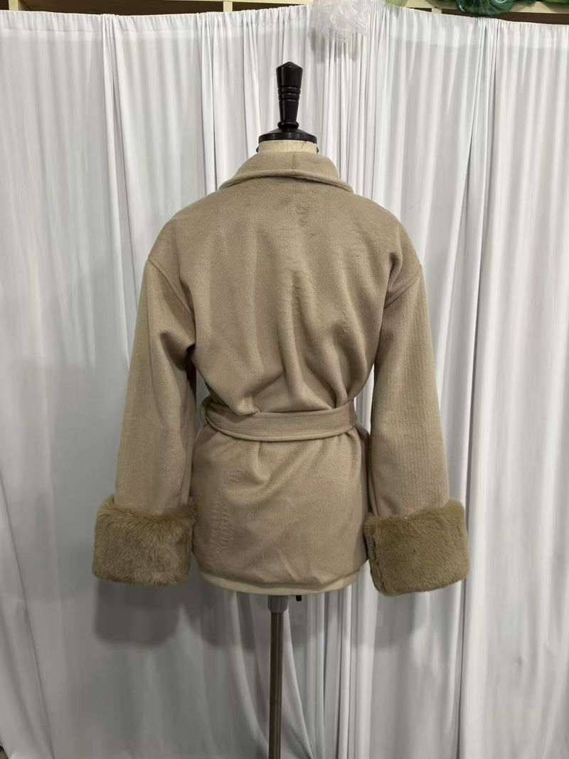 Trenchcoat aus Wollmischung – Langer Damenmantel mit übergroßem Revers und Gürteldetail für elegante und lässige Kleidung_voghion.com