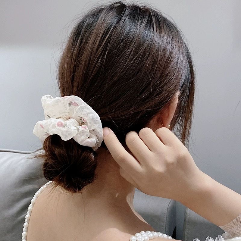 CANYI Early Spring Mesh Floral Super Fairy Hair Rope Elastic Band Women's High-end Feeling Tied Ponytail Simple_voghion.com