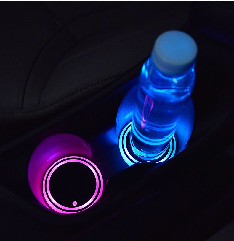 Car LED Luminous Colorful Water Mat, Car Atmosphere Light, Solar Energy, USB Charging, Anti Slip Cup Mat_voghion.com