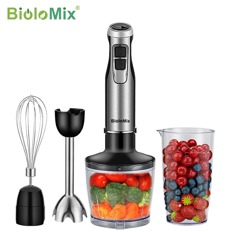 Biolomix 4-i-1 kraftfull stavmixer med immersionssystem innehåller hackare och smoothiekopp med isblad i rostfritt stål Ny populär_voghion.com