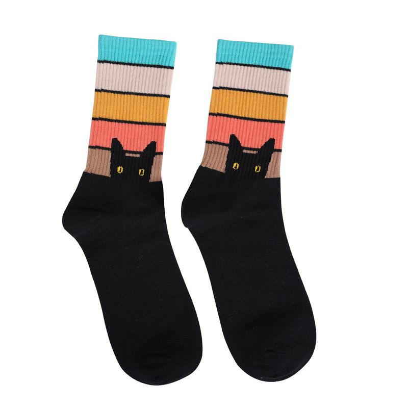 Casual socks hot cat dog rainbow large size cotton socks women's casual cotton women's mid-tube socks_voghion.com