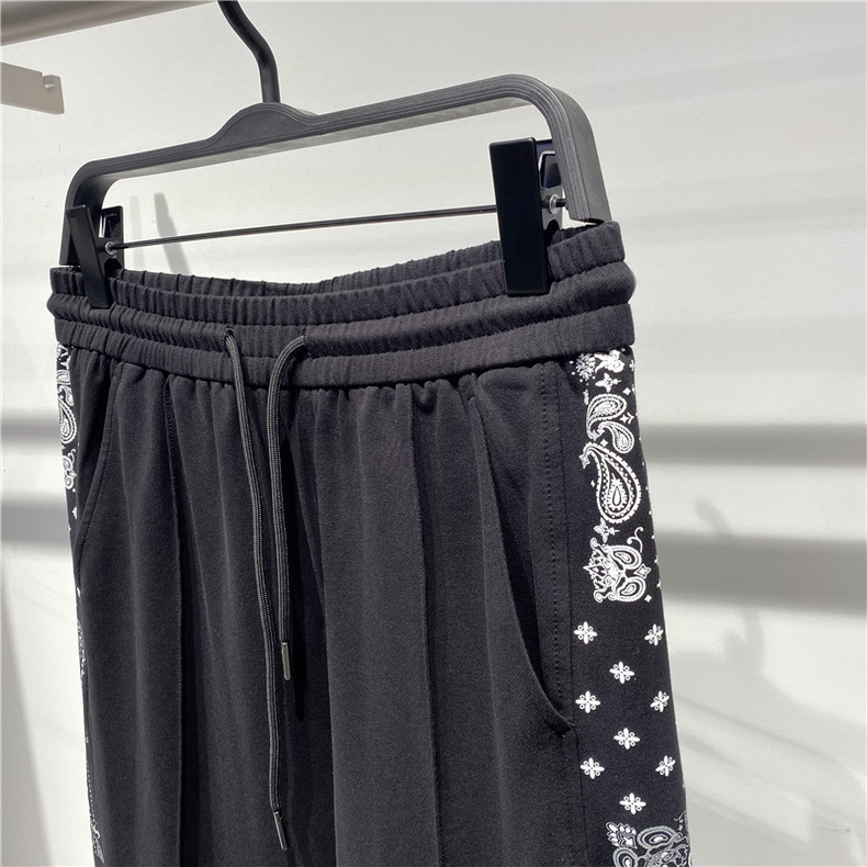 Men's Clothing Spring and Summer Thin Black Cashew Bouquet Foot Pants Knitted Fashion Casual Pants Drawstring Pants B3GBB2121_voghion.com