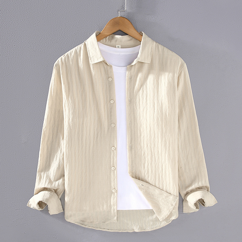 Nuova camicia a maniche lunghe in tinta unita Fresh Basic Art realizzata in cotone artificiale sottile e versatile_voghion.com