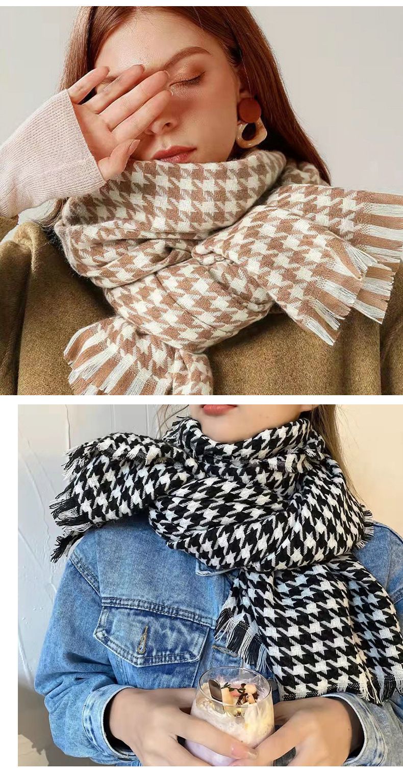Écharpe tricotée pour femme, version coréenne d'hiver, polyvalente, pour étudiante, couverture extérieure thermique, classique, tendance, à carreaux_voghion.com