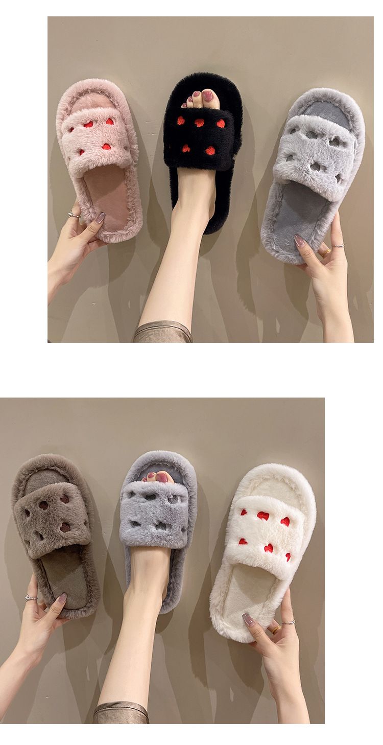 Neue modische, trendige, herzförmige Pelzschuhe für Damen, verdickte, warme Baumwollhausschuhe für den Innenbereich im Herbst und Winter_voghion.com