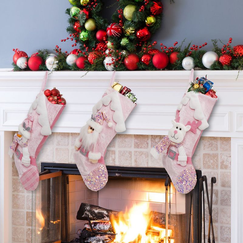 Sac cadeau de chaussettes décoratives de Noël à paillettes roses pour enfants_voghion.com