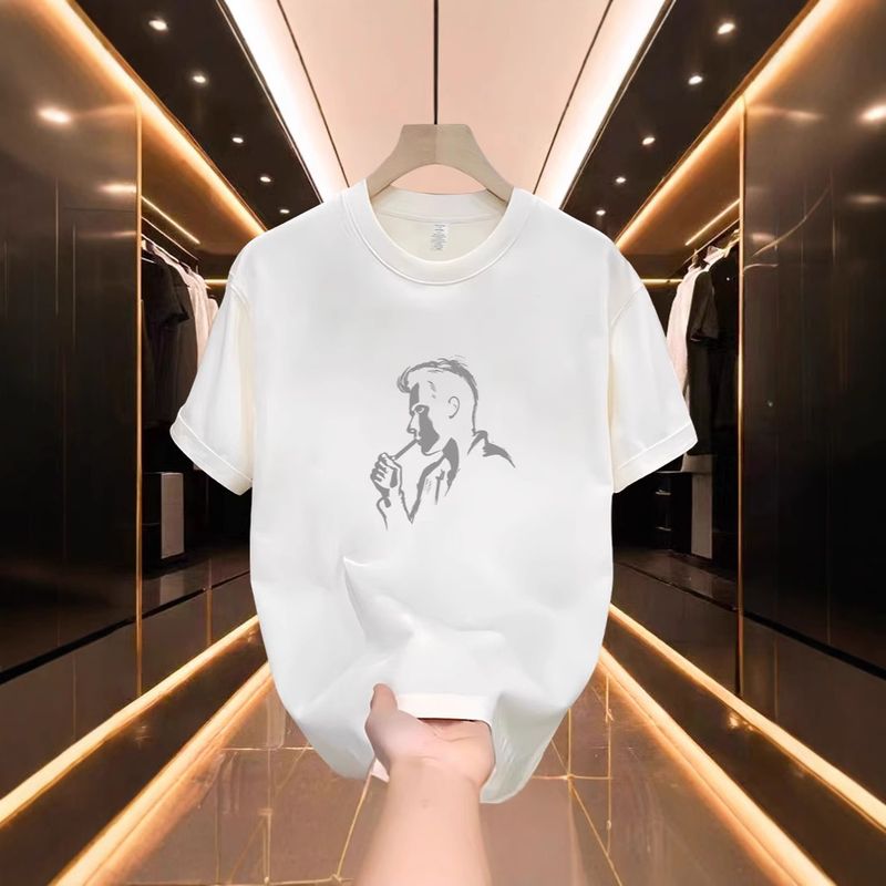 Maglietta a maniche corte da uomo con design alla moda, stile casual e stampa, stile estivo americano, semplice e versatile._voghion.com
