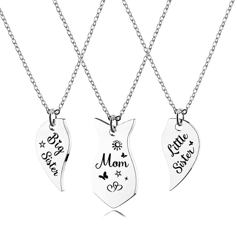 Set di 3 collane a forma di cuore abbinate mamma figlia e sorella in acciaio inossidabile con farfalla, sole e stella_voghion.com