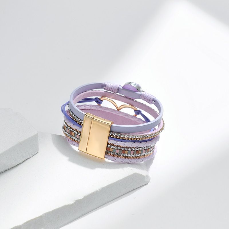 Set di bracciali a strati bohémien - Bracciale rigido regolabile a cuore aperto e catena con perline_voghion.com