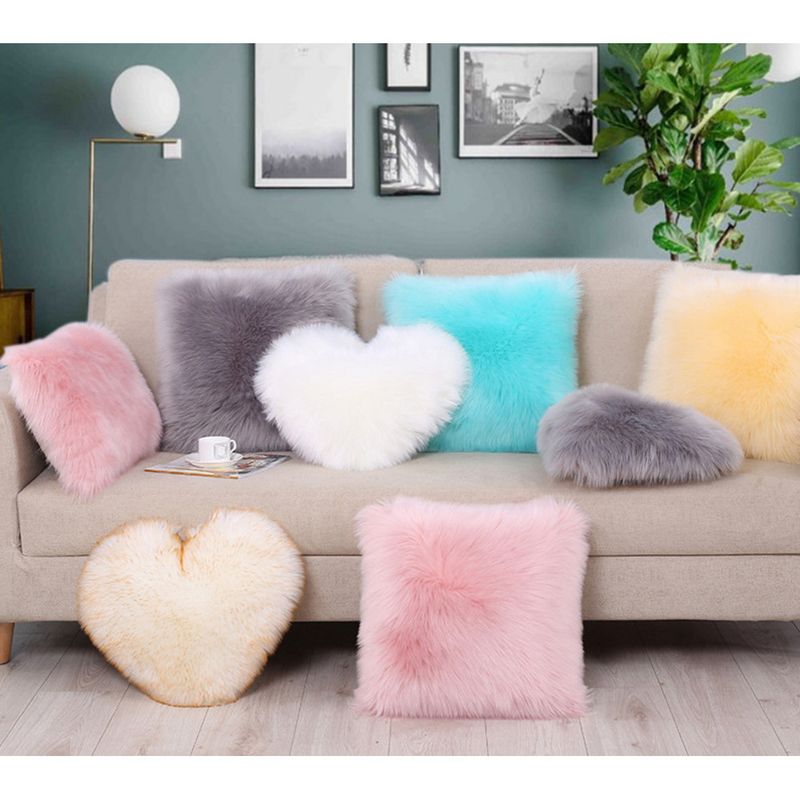 Nordic Style Long Plush Simple Solid Color Cushion Wool Sofa Bed Headrest Pillow Cover_voghion.com