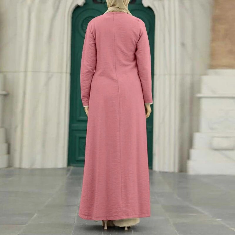 Muslim Women's Suit Ice Silk Wrinkled Long Sleeves High Slit Hem Fashionable Solid Color Elegant Temperament Robe_voghion.com