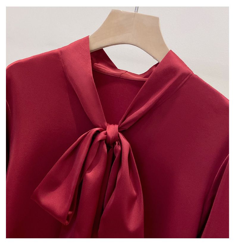 Elegante Damenbluse in Übergröße mit Schal-Fliege-Kragen – Weiches Chiffon-Langarmhemd für Büro und Freizeit_voghion.com
