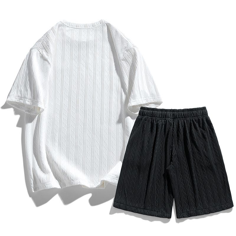 Krótkie spodenki z okrągłym dekoltem, letnie sportowe męskie, T-shirt, modny luźny zestaw_voghion.com