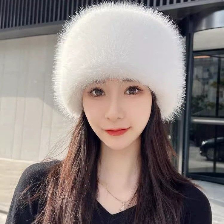 New Winter Fox Fur Plush Bucket Thickened Warm Ear Protection Fairy Hat_voghion.com