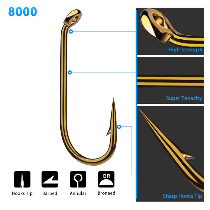 Bare 200pcs/Pack Bagged Lure Fly Fishing Gold High Carbon Steel Single Hooks 8000_voghion.com