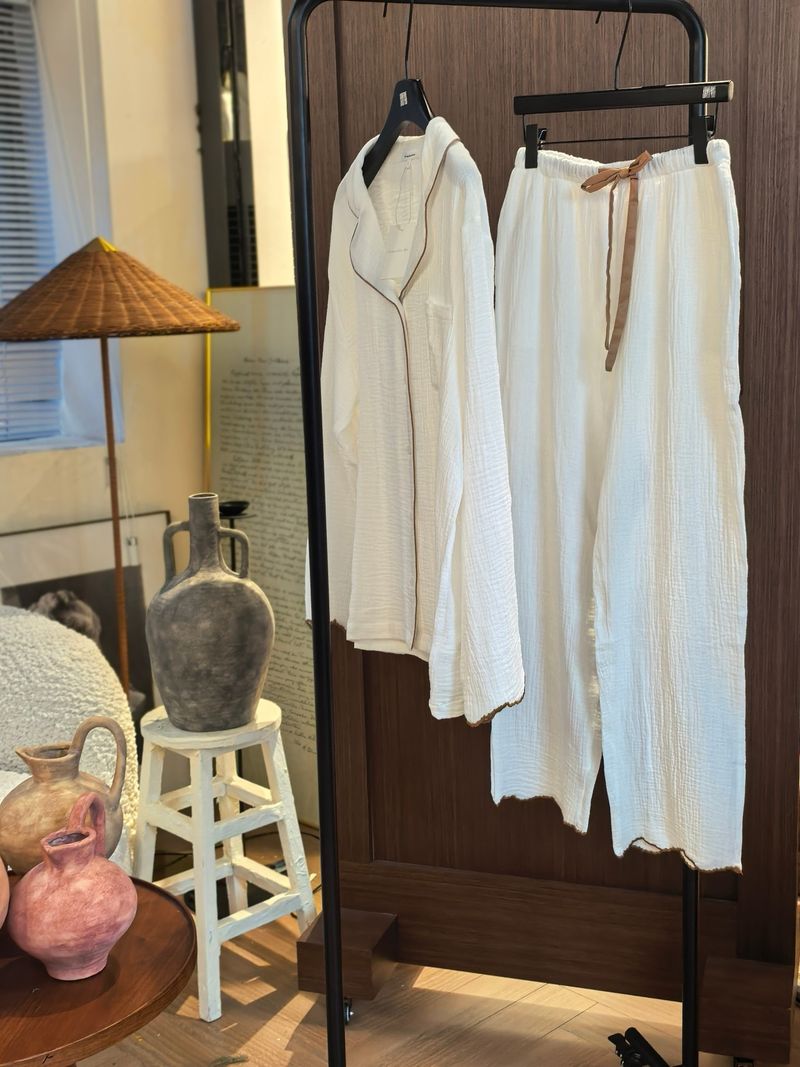 Women's Sleepwears New Style Organic Pure Cotton Double Layer Cotton Yarn Embroidery Lace Short Sleeved Pants Long Sleeved Pants Home Clothes Suit_voghion.com