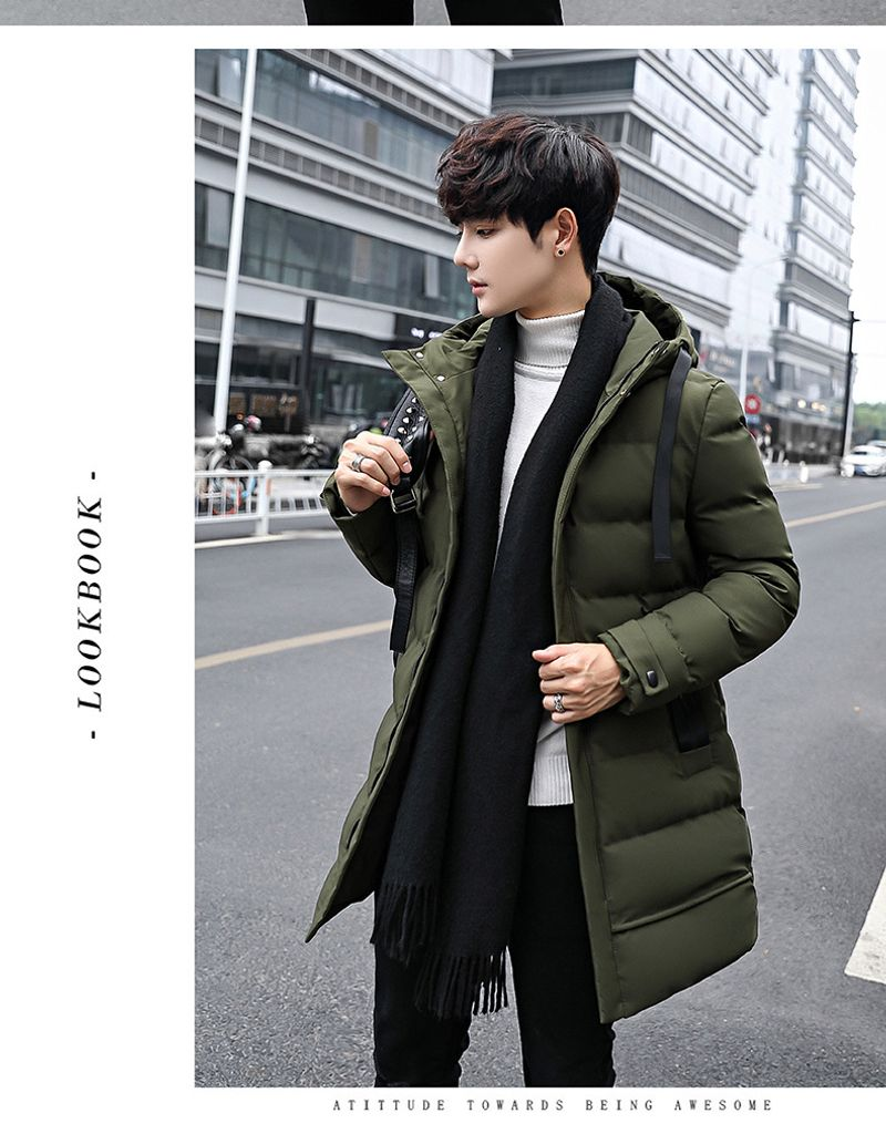 Cappotto coreano in piumino di cotone con cappuccio da uomo caldo ispessito di media lunghezza invernale 2023_voghion.com
